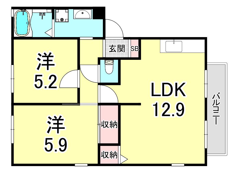 スカイヴィレッジ L棟(2LDK/2階)の間取り写真