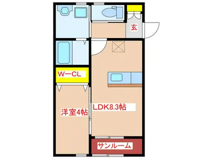 KREO(1LDK/2階)の間取り写真