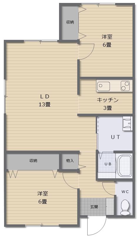 シエルブルードゥ(2LDK/2階)の間取り写真