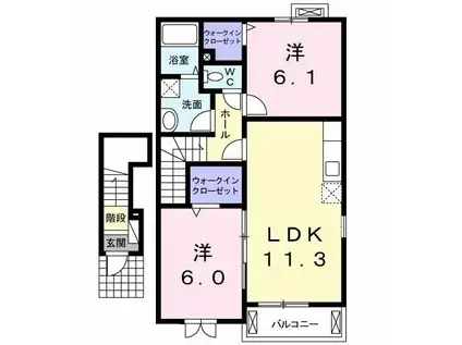 グランデ ストラーダB(2LDK/2階)の間取り写真