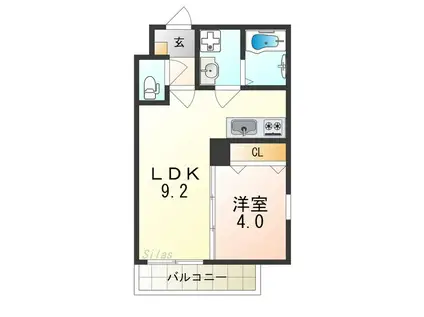 ジーメゾン泉大津ベルビュー(1LDK/3階)の間取り写真