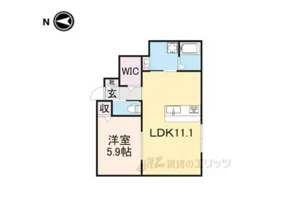 ウィズ大中1(1LDK/1階)の間取り写真