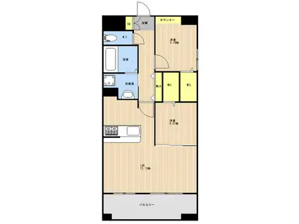 LIBTH上牟田ウエスト(2LDK/4階)の間取り写真