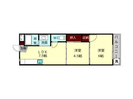 ラウレア生駒(2DK/2階)の間取り写真