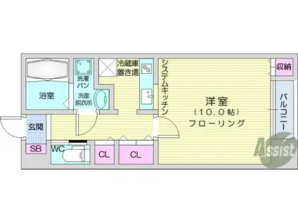 シエルヒルズユイ(1K/1階)の間取り写真