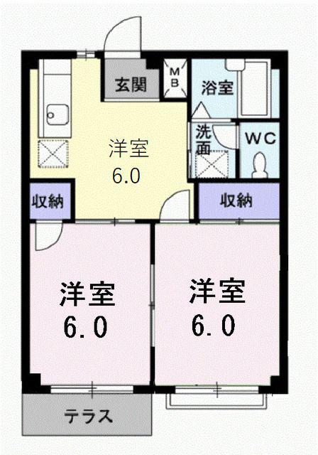 ルミエール正木A(2DK/1階)の間取り写真