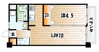 アンテス上到津(1LDK/4階)の間取り写真