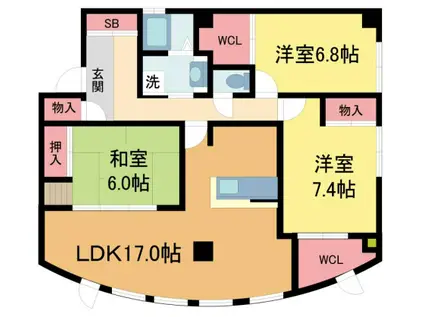 ヒルズコート駅前ビル(3LDK/3階)の間取り写真