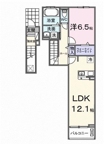 シエルクラスかわせみ(1LDK/2階)の間取り写真
