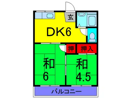 第二タウンコーポ浅田(2DK/2階)の間取り写真