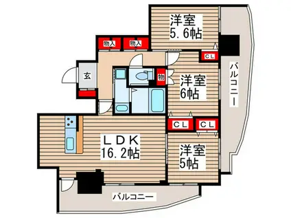 BRILLIANT VIEW CENTRAL PARK(3LDK/9階)の間取り写真