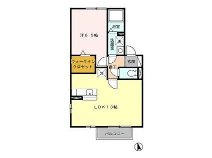 グリーンハイム(1LDK/2階)の間取り写真