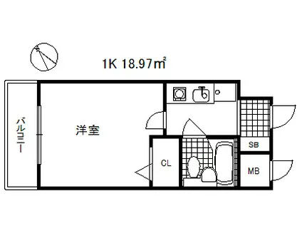 エスリード三宮第2(1K/6階)の間取り写真