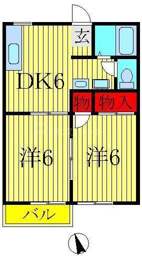 ビバリーハイツ(2DK/1階)の間取り写真