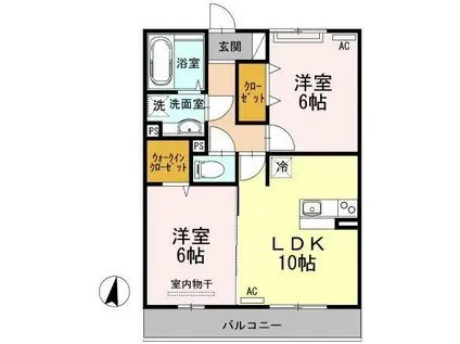 スリー・スター V号館 A(2LDK/2階)の間取り写真