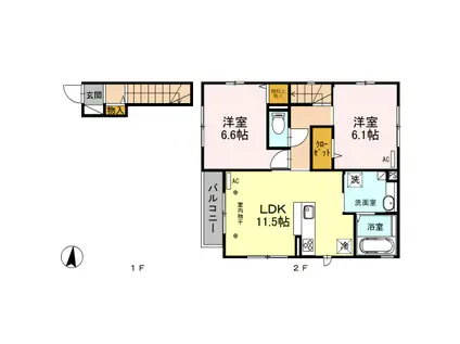 フルール(2LDK/2階)の間取り写真