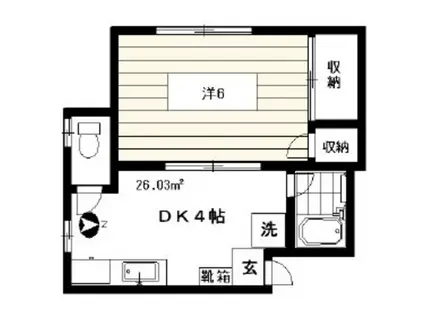 第6セドロ(1DK/2階)の間取り写真