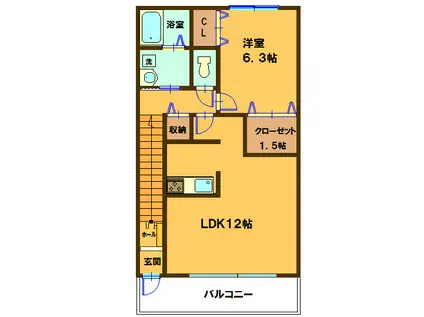 コーラルヴィレッジ(1LDK/2階)の間取り写真