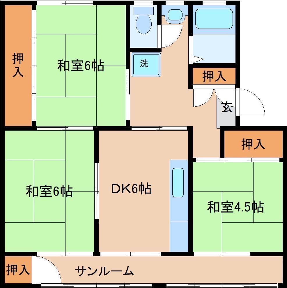 西館マンション(3DK/2階)の間取り写真