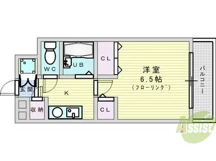 カームコート(1K/3階)の間取り写真