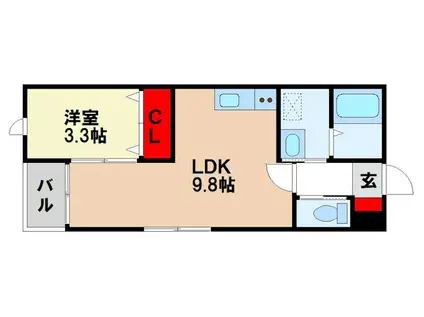 筑紫野市針摺南2丁目D棟(1LDK/2階)の間取り写真