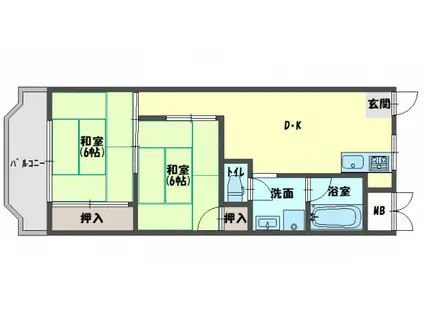 丸信リバーサイドコーポI棟(2DK/8階)の間取り写真