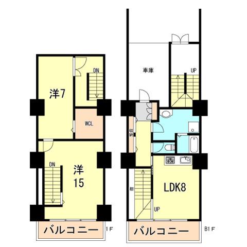 新神戸フラッツ(2LDK/B1階)の間取り写真