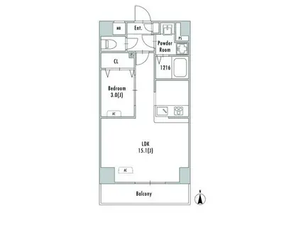 アルファコート谷在家(1LDK/10階)の間取り写真