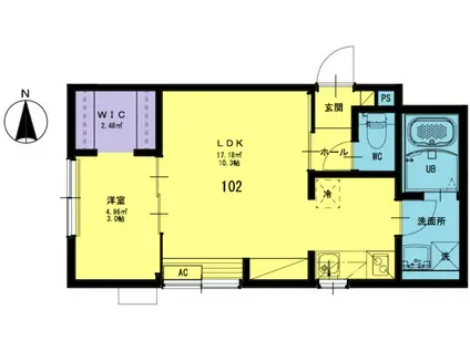 カーサ川崎(1LDK/1階)の間取り写真