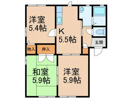 JR和歌山線 岩出駅 バス乗車時間:34分 最寄りバス停で下車 徒歩4分 2階建 築29年(3K/1階)の間取り写真