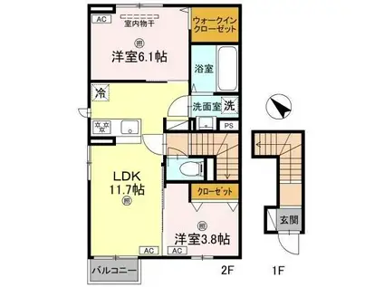 CLARIA萩(2LDK/2階)の間取り写真