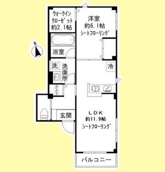 スカイハイム仲六郷(1LDK/2階)の間取り写真