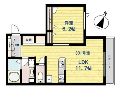 サウス高輪(1LDK/3階)の間取り写真