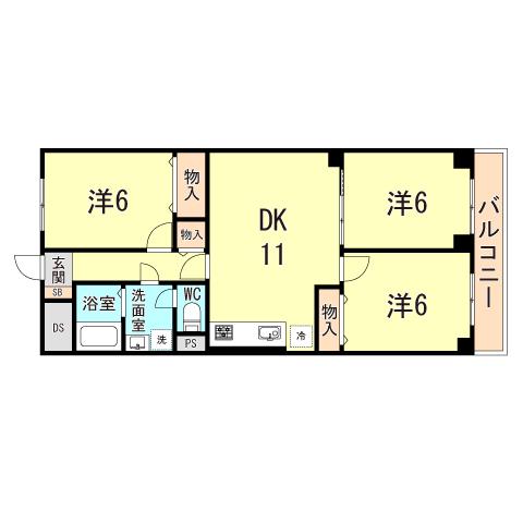 南白川台ハイツ(3LDK/4階)の間取り写真