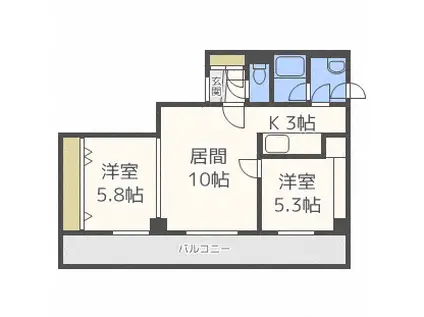 コモド北郷(2LDK/2階)の間取り写真