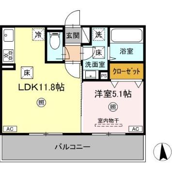 ロータスヒル A棟(1LDK/1階)の間取り写真