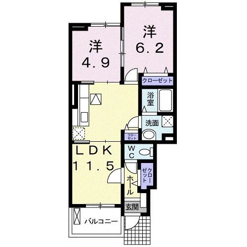 クレードル(2LDK/1階)の間取り写真