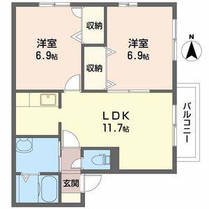 パラッツオ香寺(2LDK/2階)の間取り写真