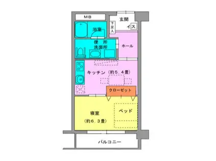 ユピキタス二の宮(1DK/1階)の間取り写真