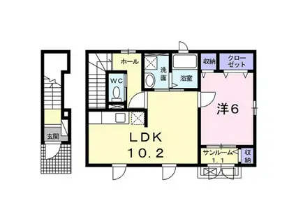 アロッジオI(1LDK/2階)の間取り写真