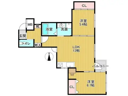 アドバンスコート四条堀川(2LDK/2階)の間取り写真