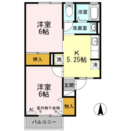 グレープハウスD棟(2K/2階)の間取り写真