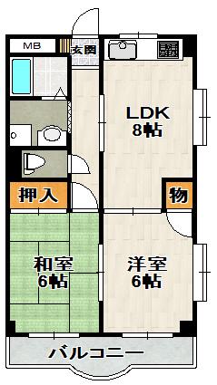 リヒテール中山(2LDK/4階)の間取り写真