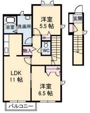 ノースヴェレッジ V C(2LDK/2階)の間取り写真