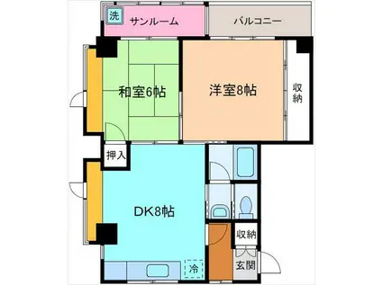 朝倉ハイツ(2DK/2階)の間取り写真