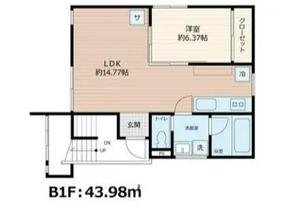 SCENE.MEGURO SAUNA RESIDENCE(1LDK/B1階)の間取り写真