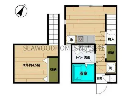 ピュアアクア(ワンルーム/1階)の間取り写真