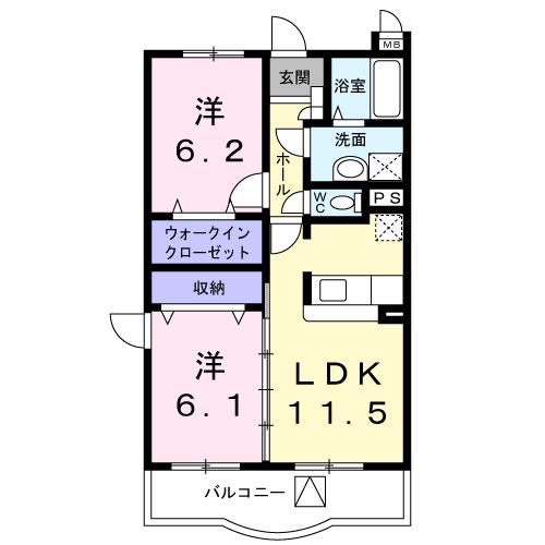 グラシオッソブローテ(2LDK/2階)の間取り写真