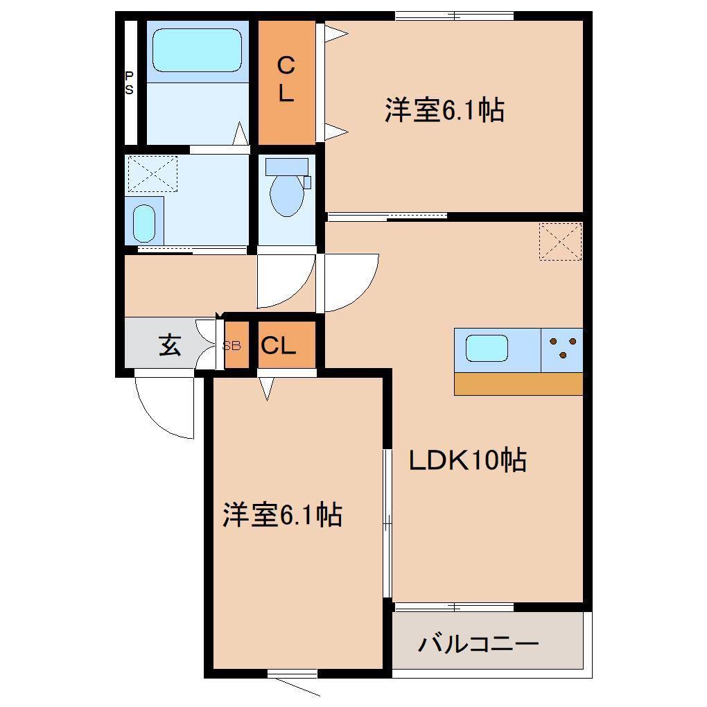 アスコット大代(2LDK/1階)の間取り写真