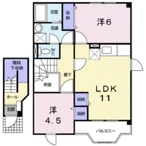クレストール来山B(2LDK/2階)の間取り写真